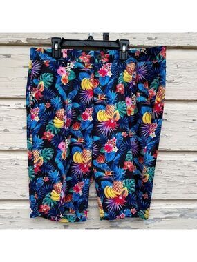 HRESKI Tropical Vacation Jungle Fruit Novelty Print Golf Shorts 34